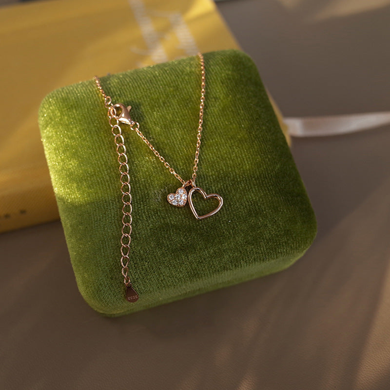Zircon Double Heart Necklace for Women's Parties