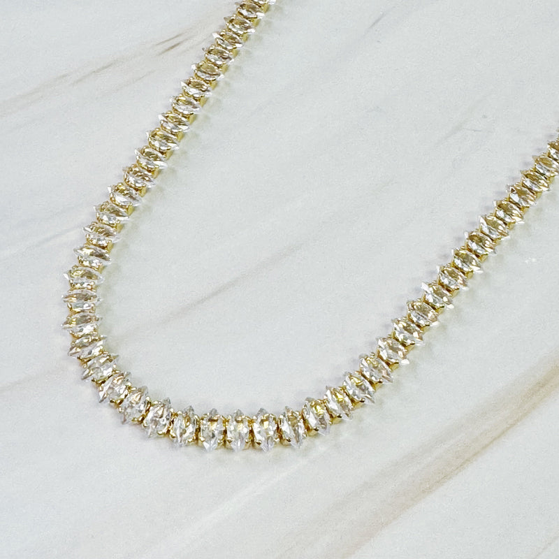 Marquise Cut Sparkle Tennis Necklace — Gold Statement Layering Necklace