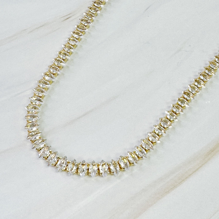 Marquise Cut Sparkle Tennis Necklace — Gold Statement Layering Necklace